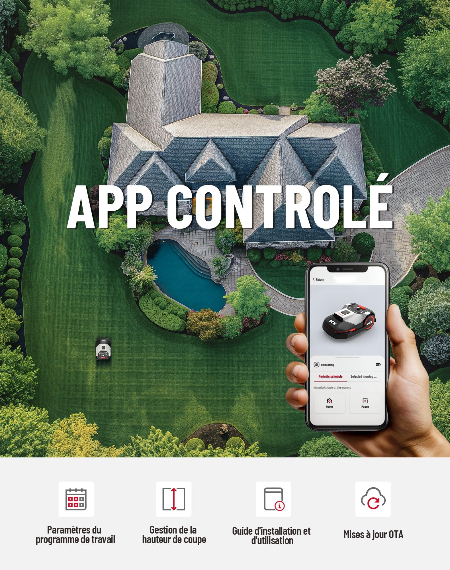 DCK Robot Tondeuse 1000㎡ avec Contrôle App — vue 3