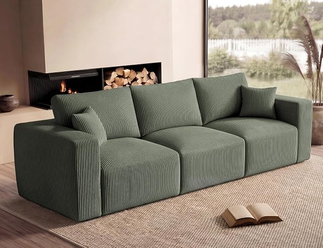 Living&Giving（WALKBON） 111" Modular Sectional Sofa, 3-Seater Boneless Cloud Couch, Green