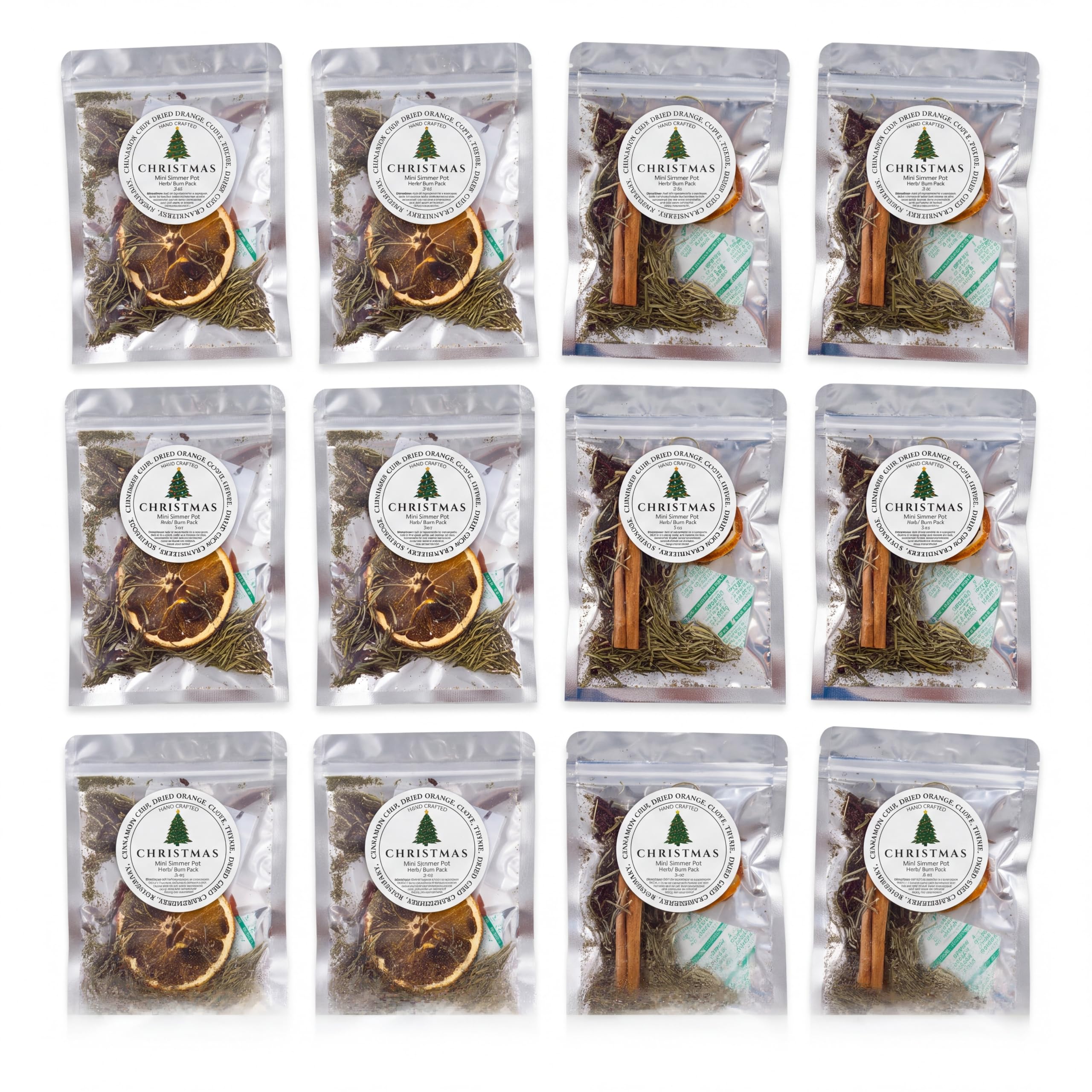 12 Stück Weihnachten Simmering Potpourri Bulk Herd Topf Mischung Kit | Natürliches Winterwald-Duft-Set mit Kiefernrinde, Nelke, Zimtzehe, Rinde für Herdplatte, tolles Urlaubsgeschenk