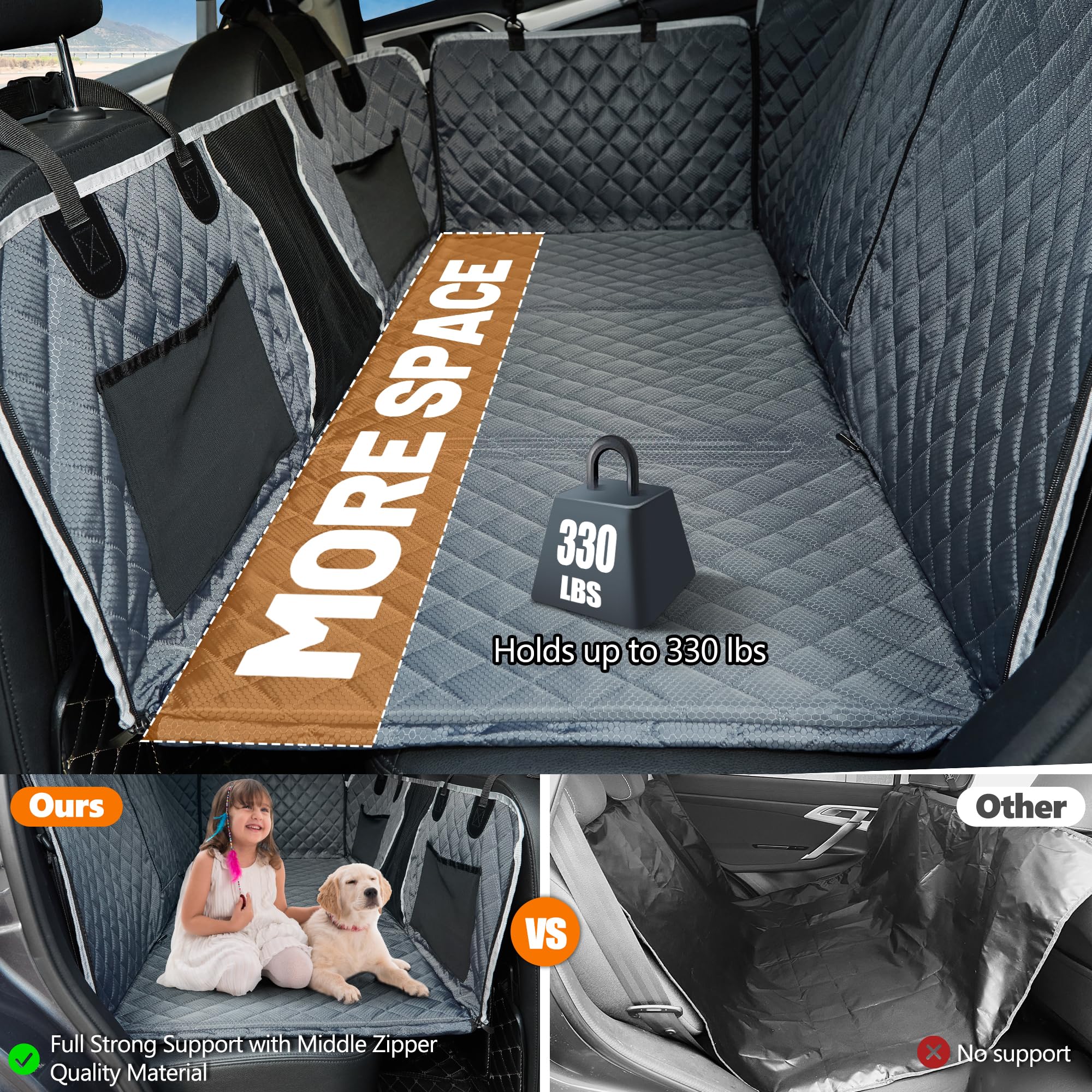 ANOSOSPECIAL posteriore Seat Extender, Dog Car Seat Cover, Impermeabile Pet Amaca Letto di Viaggio, Facile Pulire per Auto SUV Truck (Grigio)