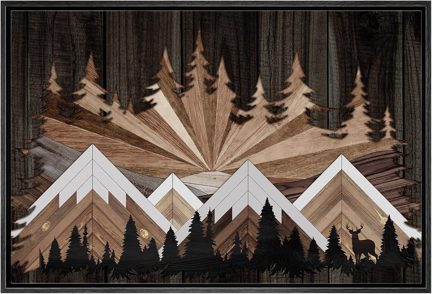 Amazon.com: IDEA4WALL Framed Canvas Print Wall Art Wood Panel Snowy ...
