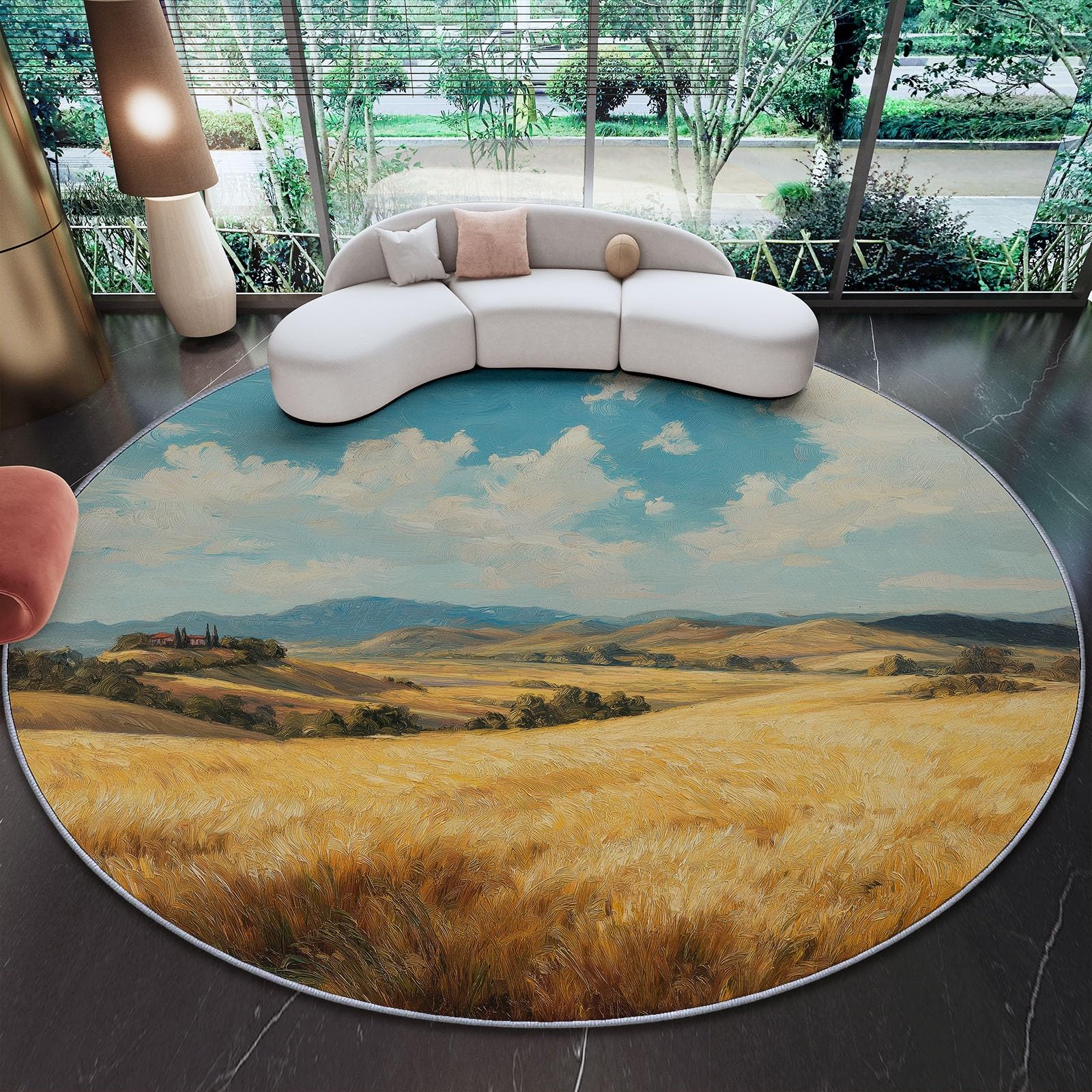 Tapis rond imprimé artistique pour sublimer le sol de la salle à manger
