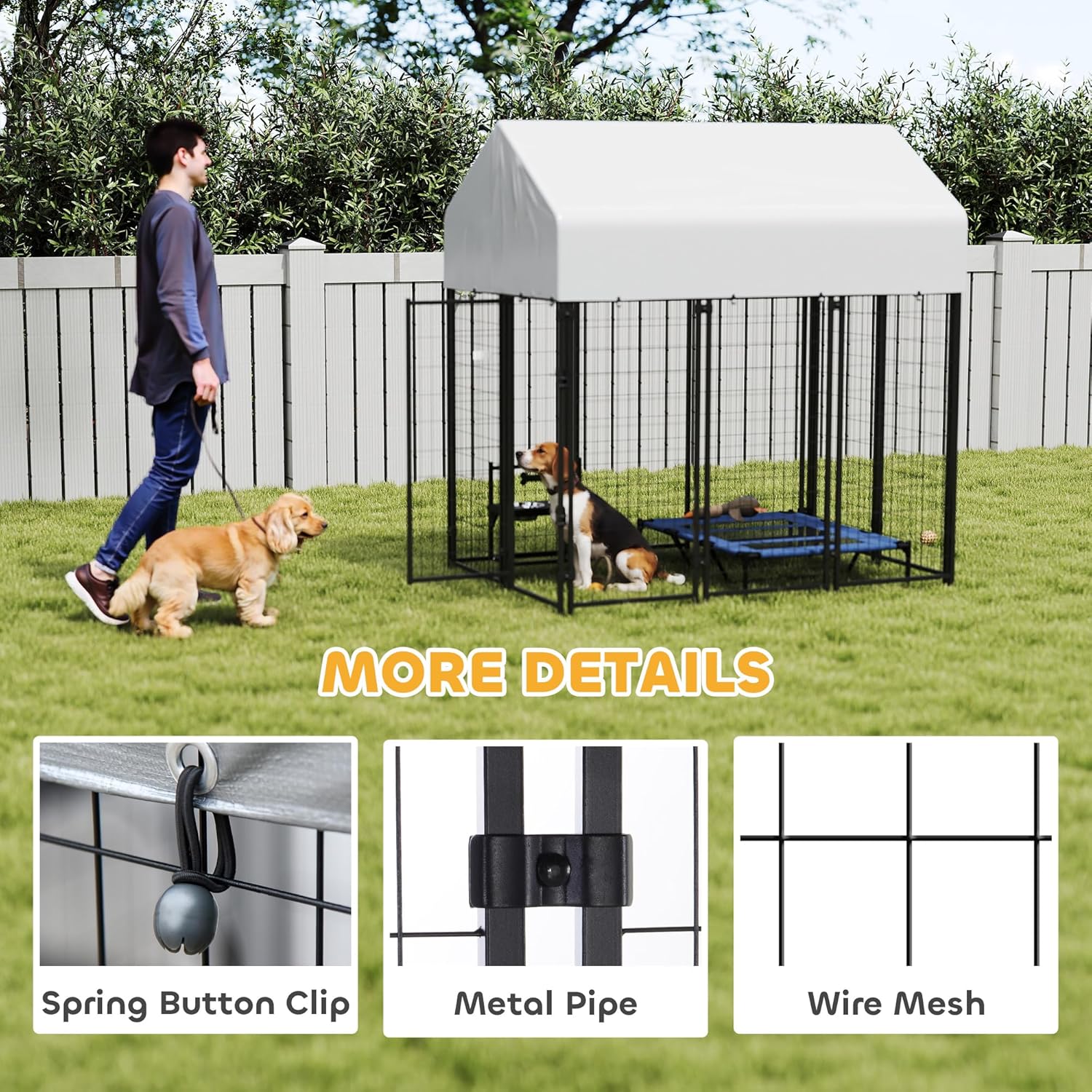 PawHut Outdoor Dog Kennel with Roof, 6' x 4' x 6' Heavy Duty Welded Wire Dog Playpen Enclosure with Escape-Proof Lock, UV-Resistant & Waterproof Cover, for Large Dogs, Chickens, Ducks, Silver
