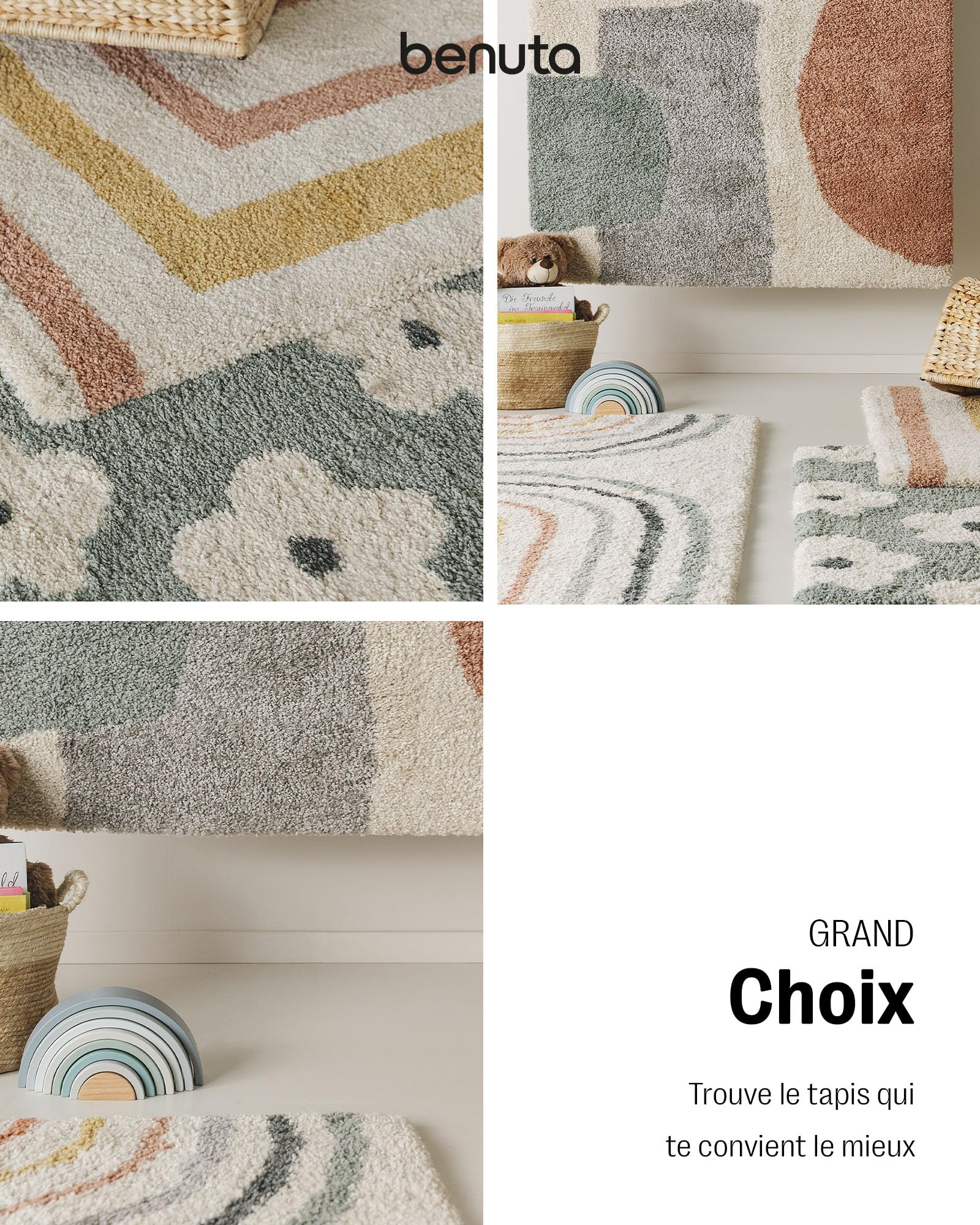 benuta Lytte Tapis Enfant Chambre Gobi - Rose 80x150 cm - Fausse Fibre - Rectangulaire Style: Motifs Bebe, Scandi - Facile Entretien - pour Salon, Bureau, Couloir