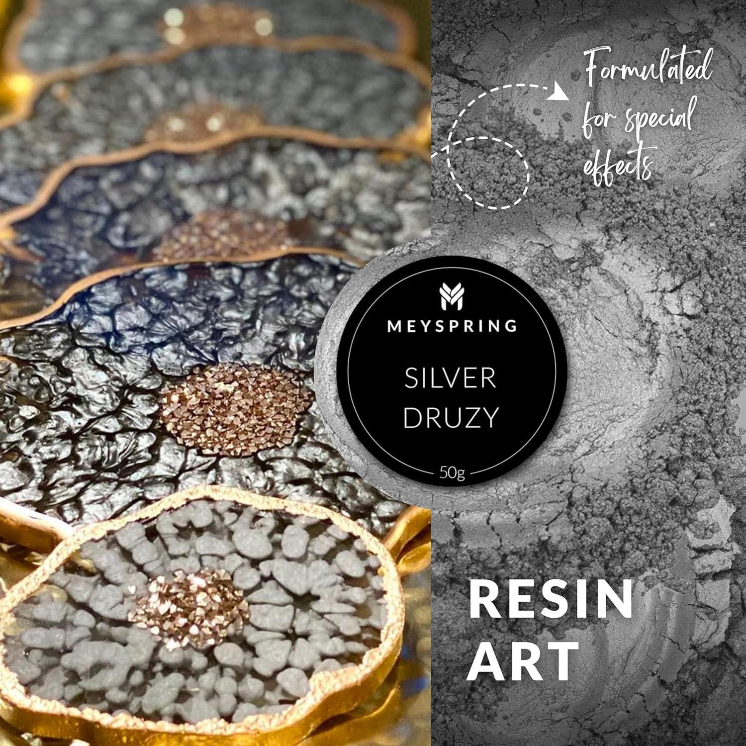MEYSPRING Silver Druzy Epoxy Resin Color Pigment - 50g - Mica Powder for Resin - Pigment Powder - Mica Powder for Epoxy Resin - Mica Powder for Candle Making - Candle Dye - Garage Floor Epoxy - Image 3