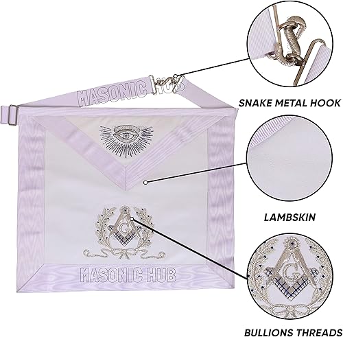 Miniatura 4 de MasonicHub Past Master Mason delantal blanco plateado bordado a mano BULLION cuadrado y brújula 100% piel de cordero delantal masónico, plateado
