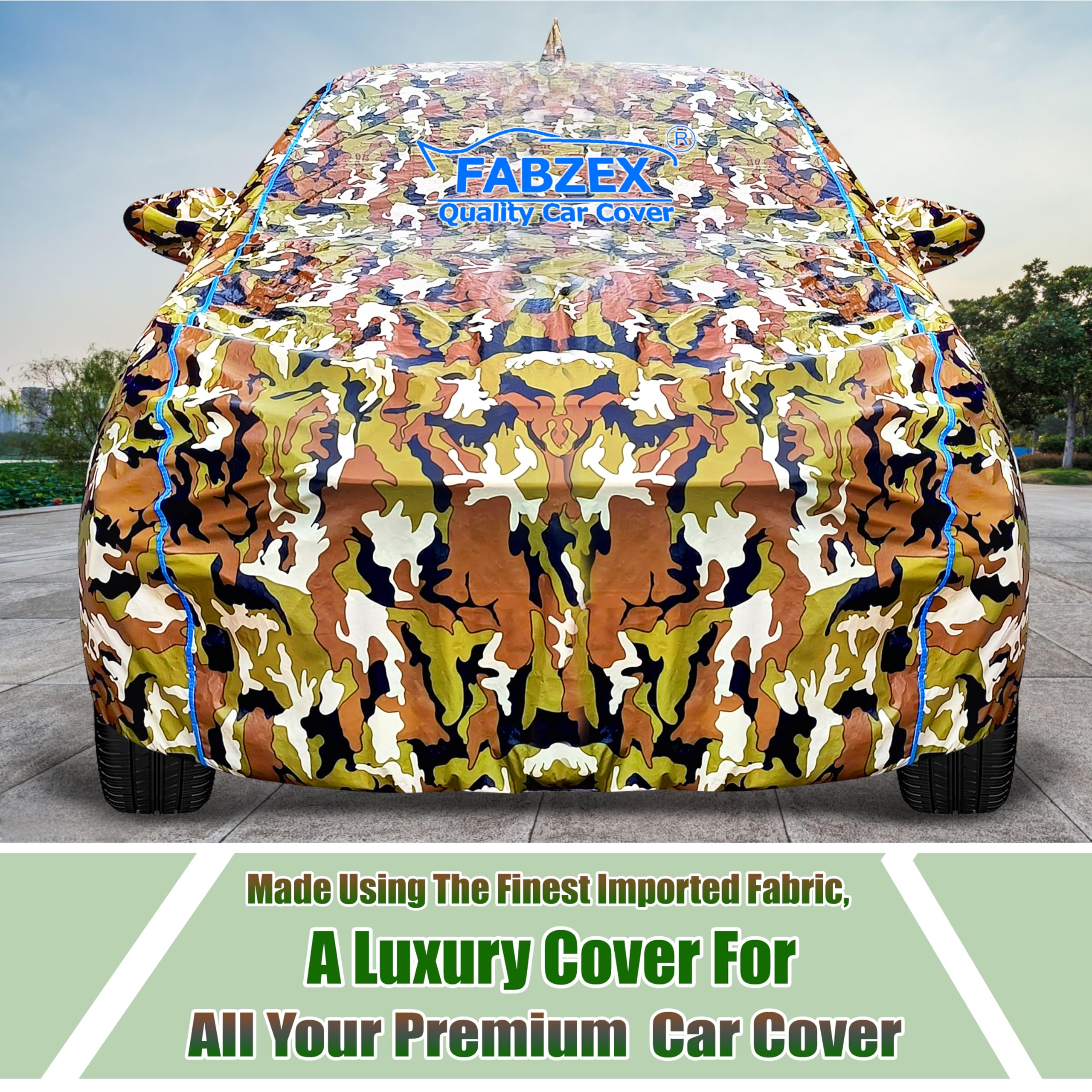 FABZEX Waterproof Car Body Cover Compatible for Mahindra XUV 3XO (2024 Model) with Mirror and Antenna Pockets, Triple Stitched,Bottom Elastic (Military Jungle Print, Camouflage Design) 3