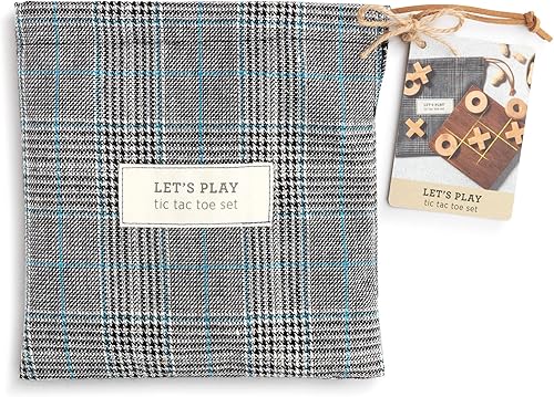 Miniatura 3 de DEMDACO Let's Play Tic-Tac-Toe - Juego de bolsas de viaje de madera a cuadros azules de 6 x 6 pulgadas