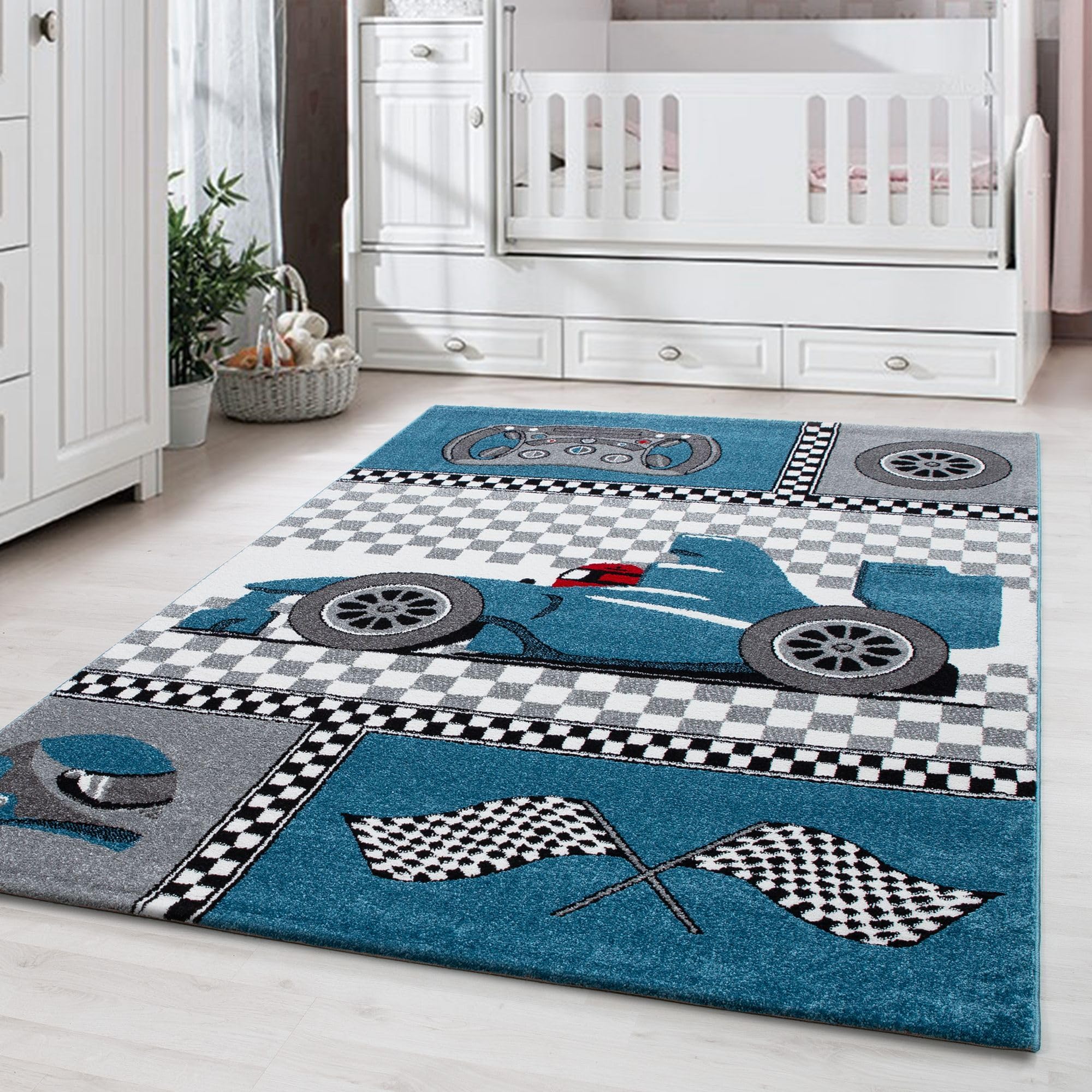 Carpetsale24 Alfombra Infantiles, Color Azul, diseño de Coches de Carreras, 3374, Alfombra Rectangular, Alfombras habitación Infantil-habitación bebé, 120 x 170 cm