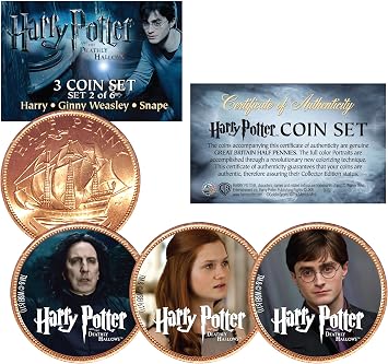 هاري بوتر يقدس مجموعة Halfpenny 3-Coin البريطانية الملونة مجموعة 2 من 6