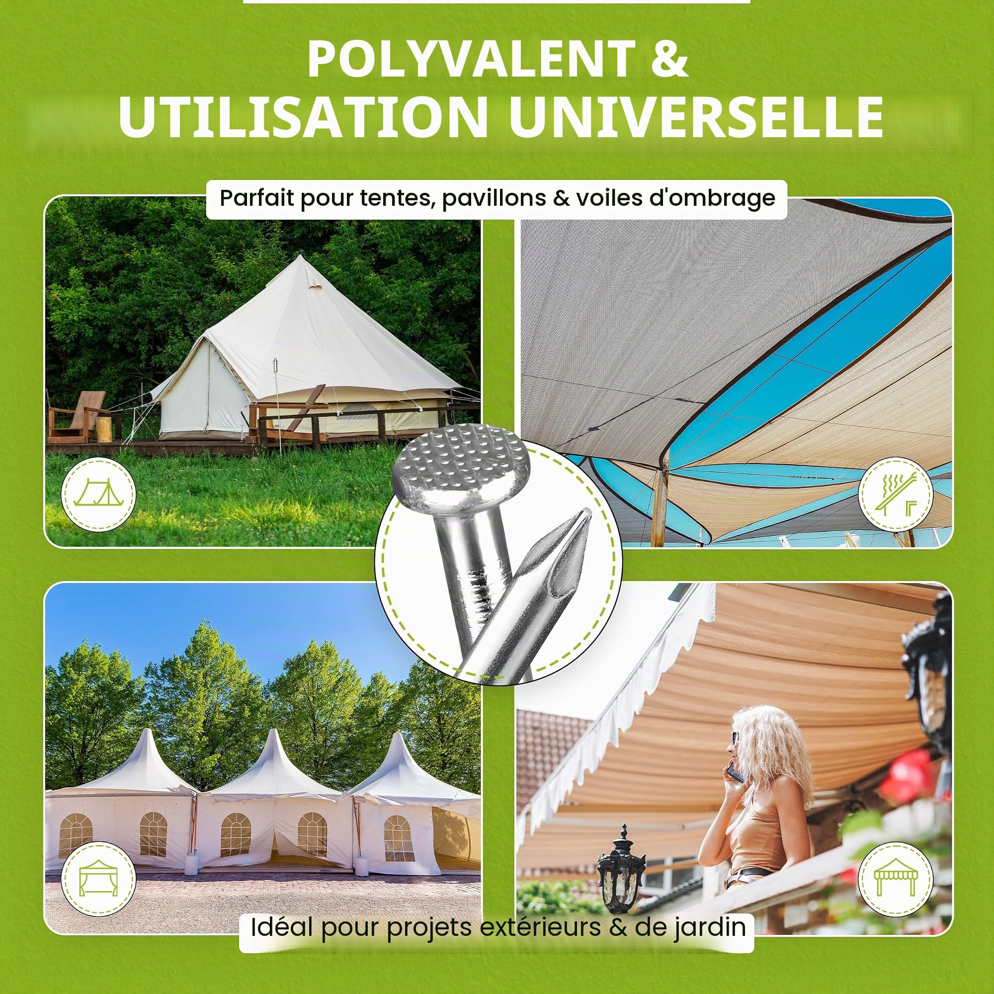 Balinco Piquets de Fond de Roche Vert/argenté Ø 6 mm, Longueur 230 mm - T-Profil | ancrages dans Le Sol Fixation au Sol Rocheux | piquets | Sardines