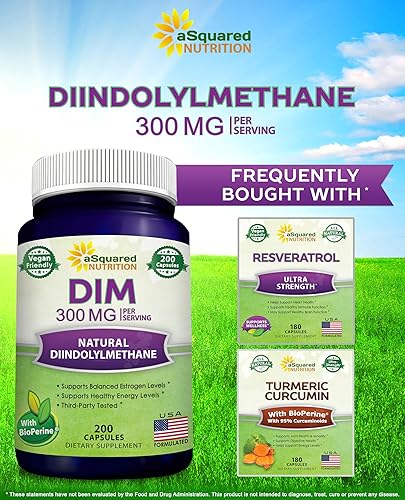 Miniatura 4 de aSquared Nutrition DIM Supplement 300mg Plus BioPerine - 200 cápsulas vegetales - Diindolilmetano DIM Max Strength Píldoras para apoyar el