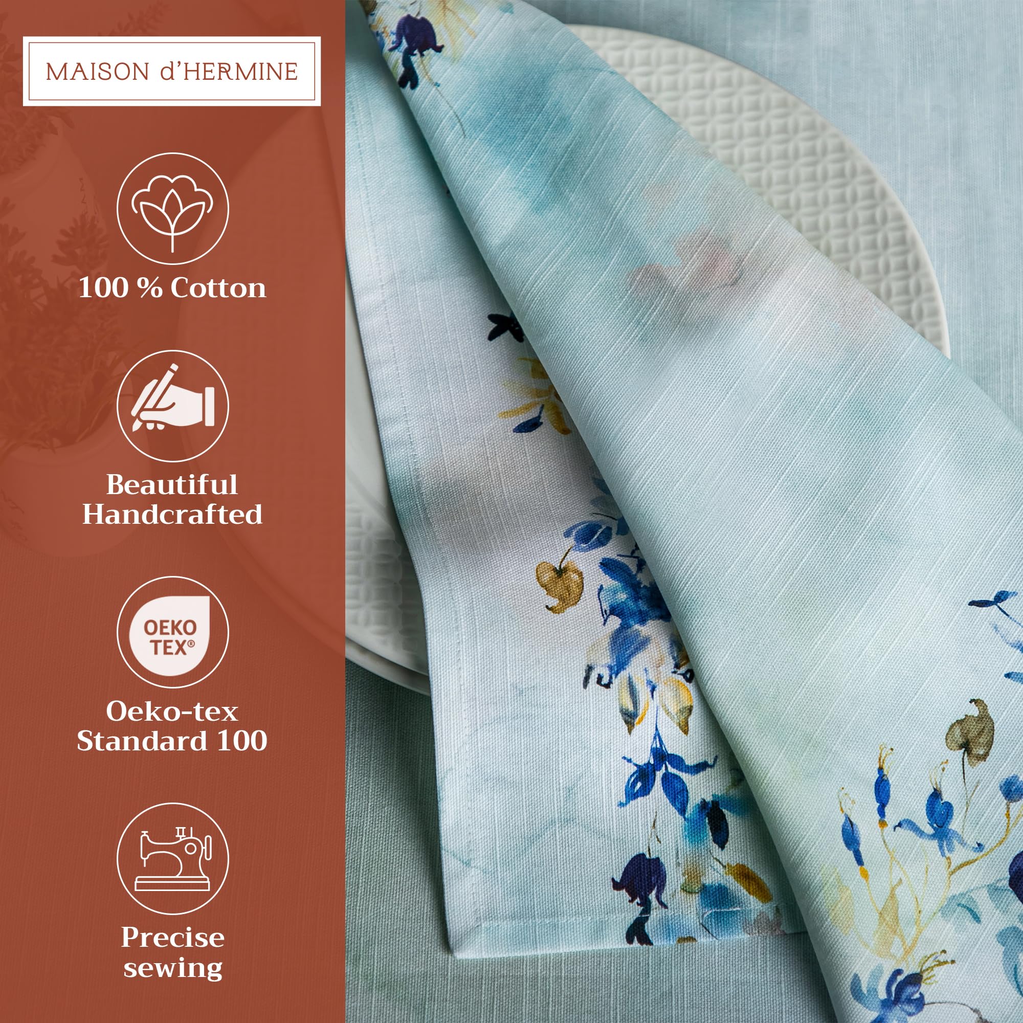 Maison d'Hermine - Servilletas de tela (100% algodón, 45 x 45 cm, 4 unidades)