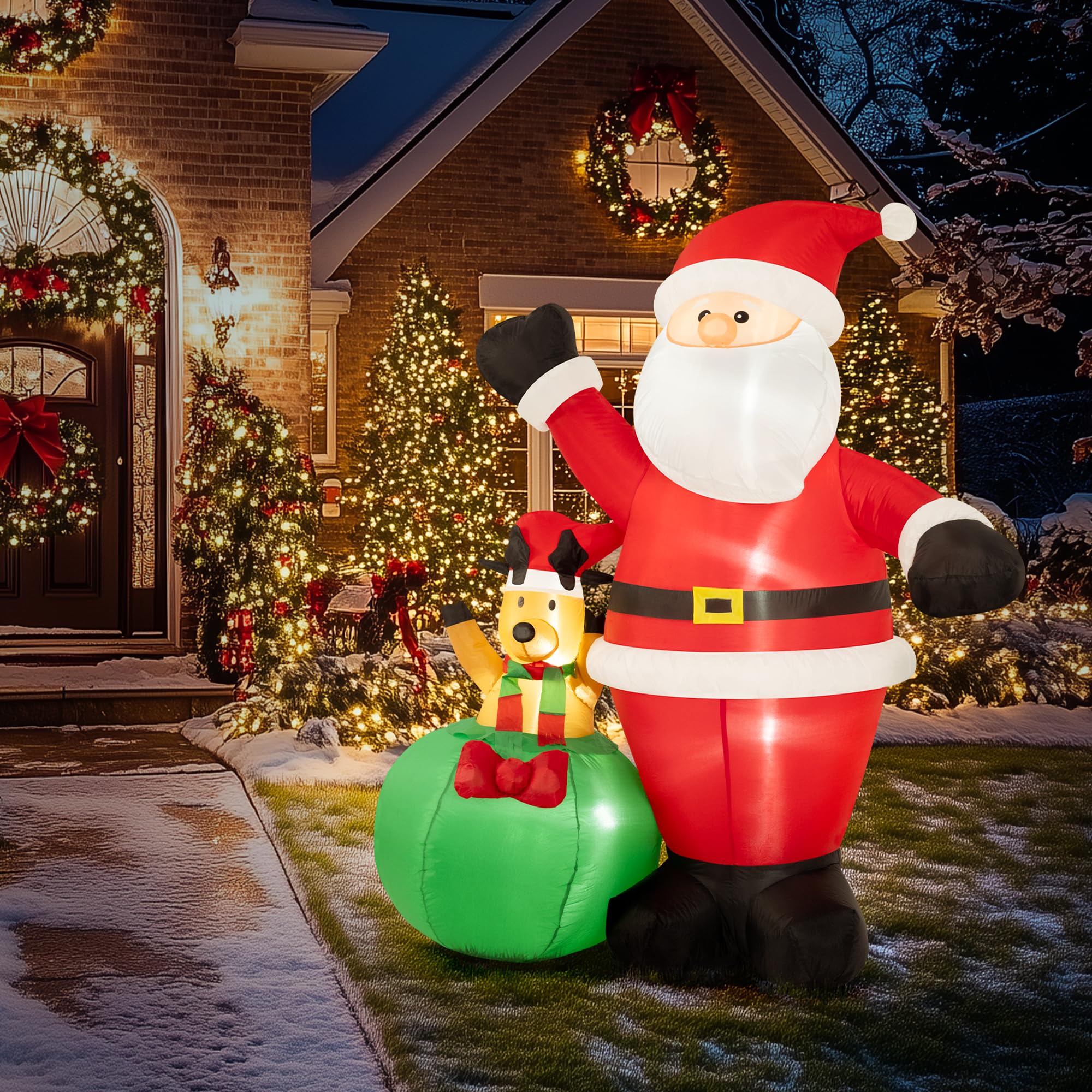 Solpex Décoration Gonflable de Noël - 180 cm - Père Noël avec élan - Convient pour Les fêtes de Noël en extérieur, Le Jardin, la pelouse, la terrasse