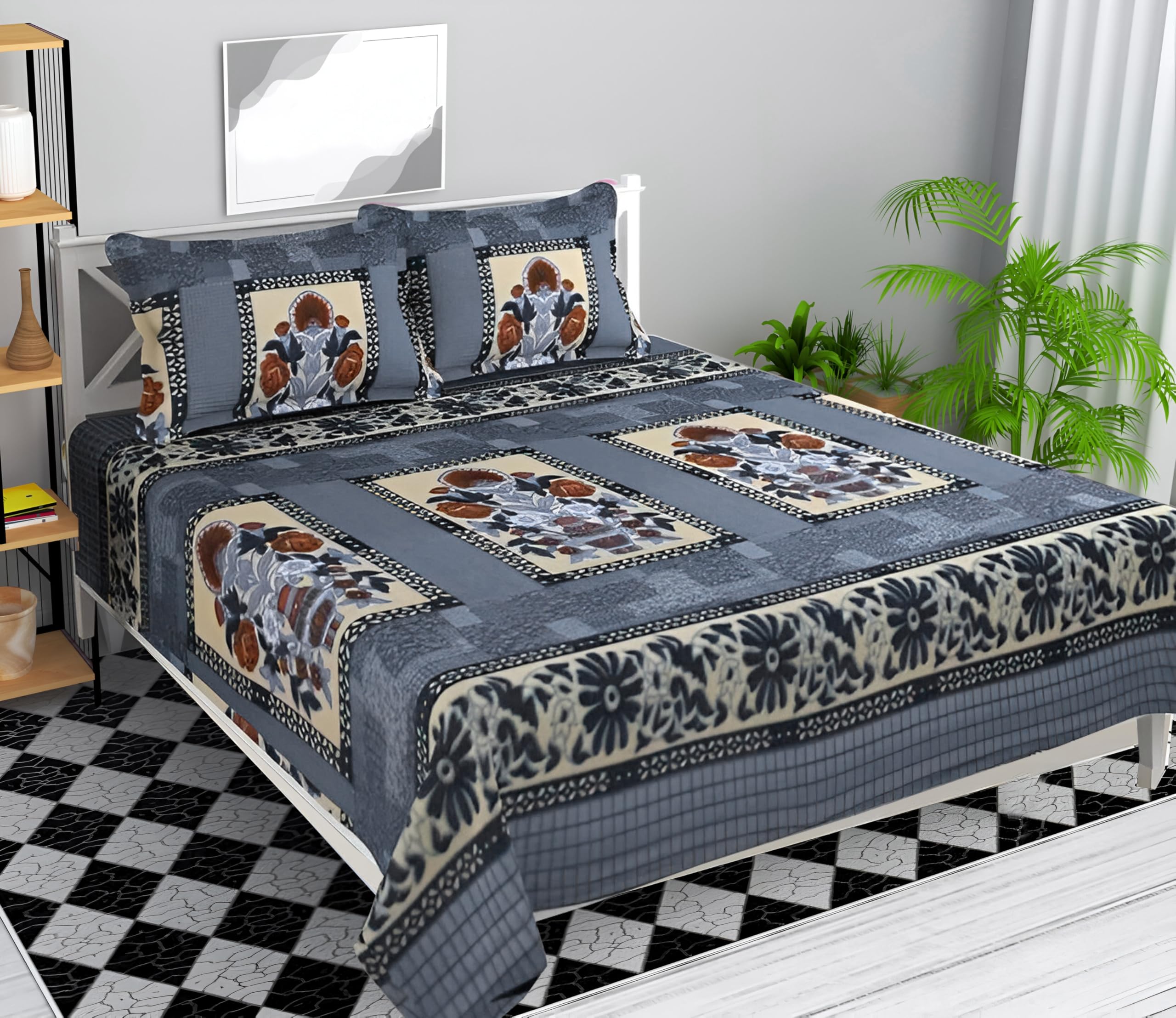 IVAZA 100% Woolen Fabric Warm Super Soft King Size Double Bedsheet Set with 2 Pillow Covers.Warm Bed Sheet Specially Made for Winters Seasons Grey Flower (B0DDY13NDG) Amazon Price History, Amazon Price Tracker
