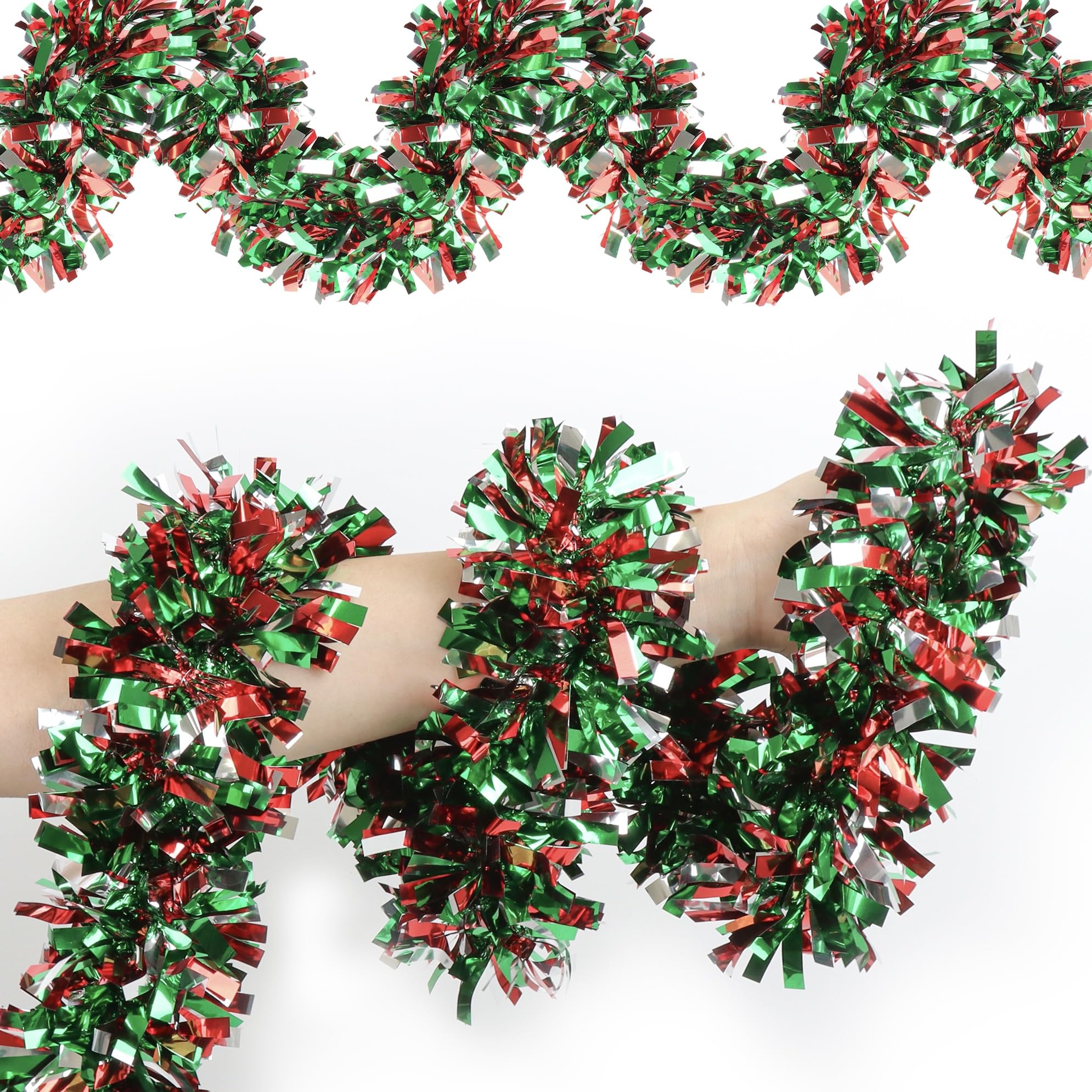 50ft Red Green Metallic Twist Shiny Christmas Tinsel Garland for Tree Decorations - Xmas Holiday Indoor/Outdoor Party Supplies