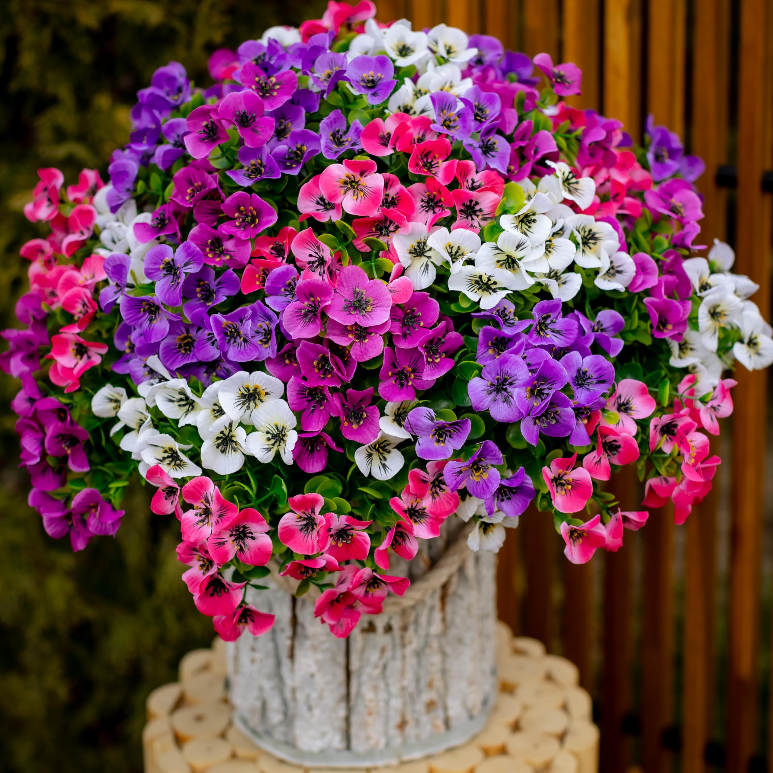 AXYLEX Artificial Flowers Outdoor Shrubs - 16 Bundles Fake Plants UV Resistant No Fade Faux Plastic Greenery Home Garden Porch Patio Decoration (1,