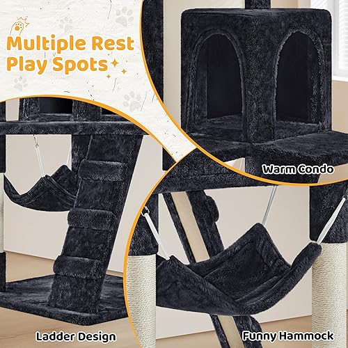 Miniatura 4 de Yaheetech Torre para gatos de 54 pulgadas como centro de actividades, casa de juegos para gatos y gatitos de interior con divertida cesta de hamaca