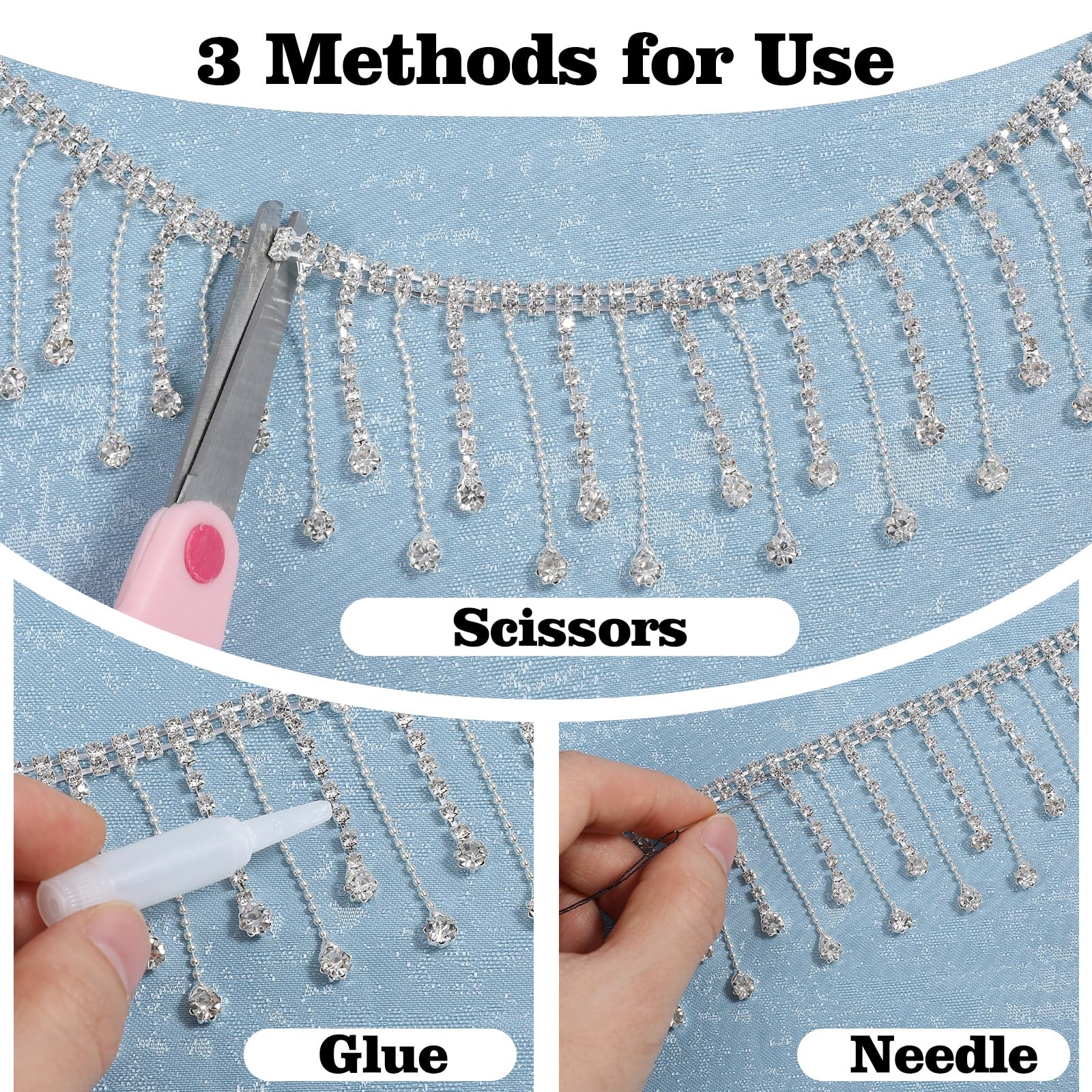 2 Yard Rhinestone Fringe Trim, Rhinestone Trim Ribbon Tassel Belt Chain - Image 4