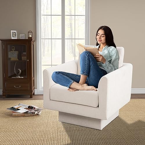 Miniatura 3 de FHFO Silla giratoria con diseño de barril, silla giratoria individual y cómoda, moderna con 360 grados para guardería, lectura, sala de estar,