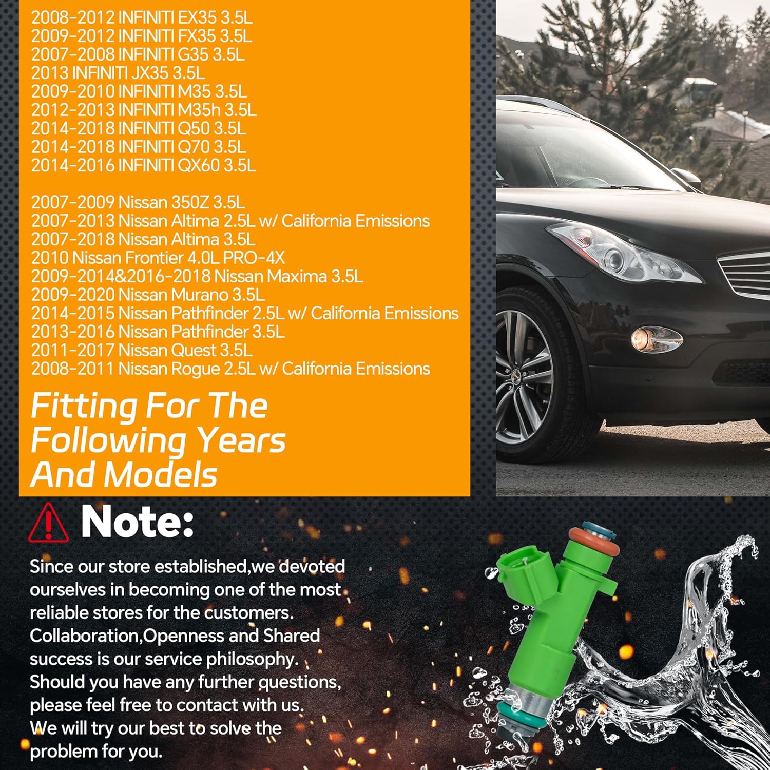 16600-JK20A 12-holes Fuel Injectors Compatible with INFINITI EX35/Q50/Q70, Nissan Altima/Frontier/Maxima, 16600-JA00A 6pcs