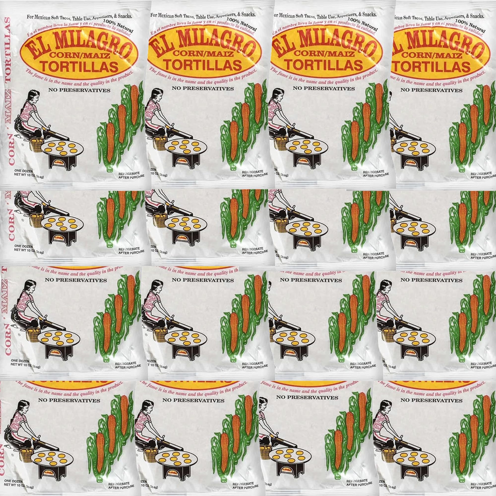 El Milagros Corn Tortillas, No Preservatives, Non-GMO, Fresh from Chicago - 16 Packages (192 Tortillas) (16 Pack Paper)