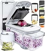 Fullstar All-in-1 Vegetable Chopper and Mandoline Slicer for Kitchen - Cheese Grater, French Fry Cutter, Cheese Slicer - Bonus Handheld Spiralizer Included (6 in 1, Black/White)
