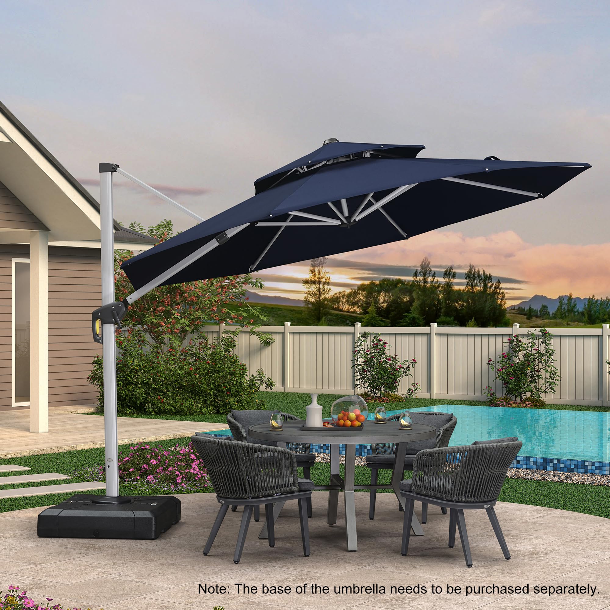 PURPLE LEAF 11 Feet Patio Umbrella Outdoor Round Umbrella Large Cantilever Umbrella Windproof Offset Heavy Duty Sun for Garden Deck Pool Patio, Navy Blue : Patio, Lawn & Garden