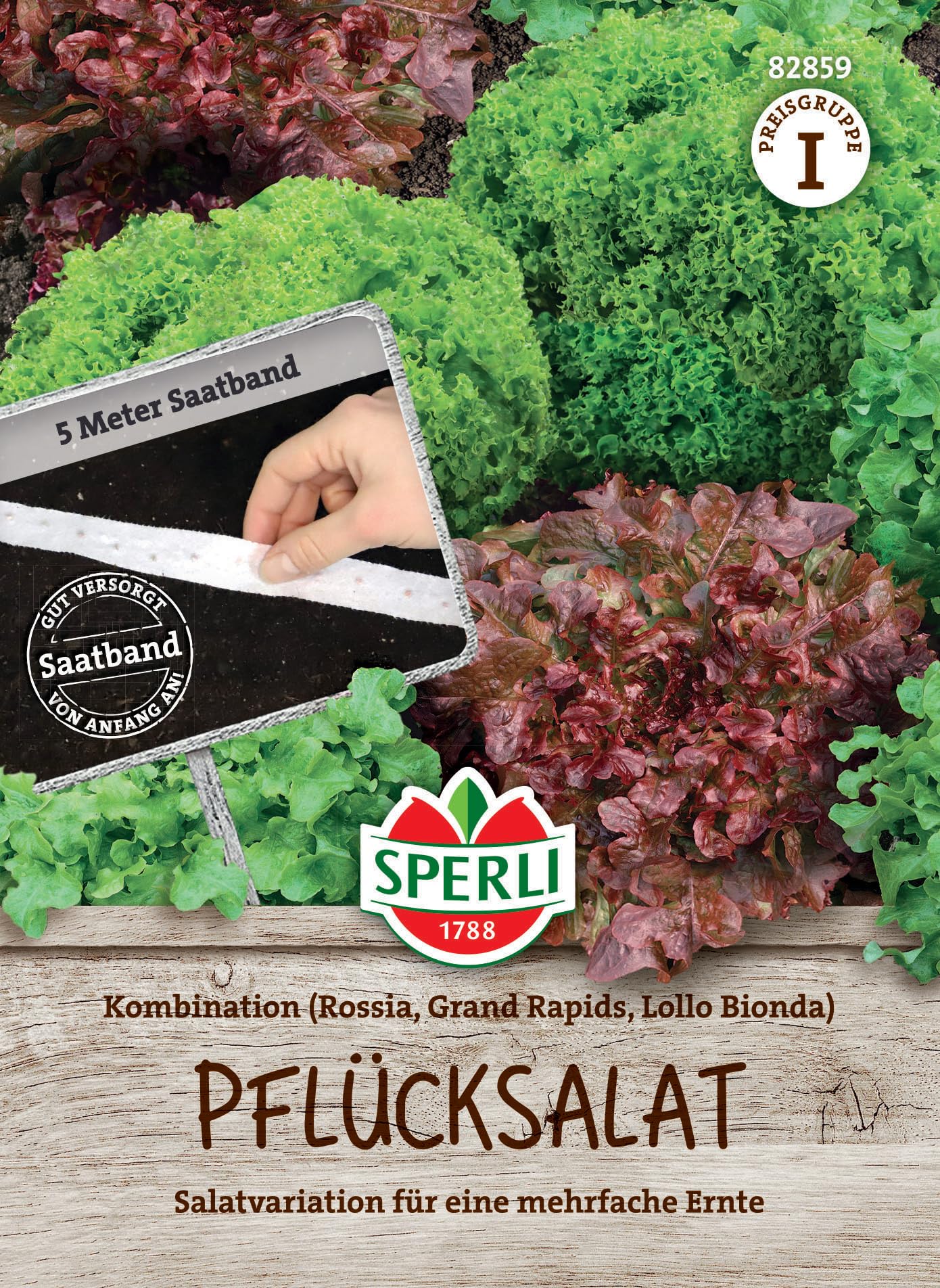 Sperli Salatsamen Pflücksalat-Kombination, Saatband 82859 - Salatvariation - mehrfache Ernte - Saatband, Samen Gemüse, Gemüse Pflanzen, Pflücksalat