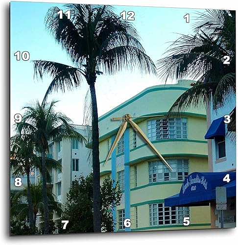 3dRose DPP_34749_1 Reloj de pared Art Deco Miami Beach, 10 x 10 pulgadas