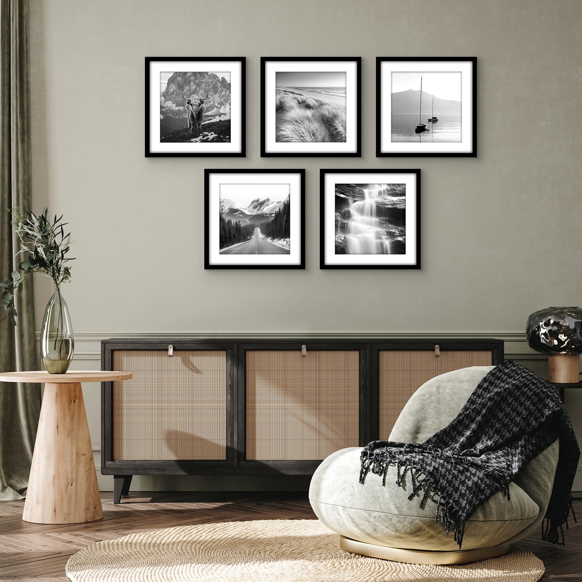 Americanflat Bilderrahmen mit poliertem Plexiglas, 33 x 33 cm, 5 Stück, Verwendung als 25,4 x 25,4 cm Rahmen mit Passepartout oder 13 x 13 cm Rahmen ohne Passepartout, Galeria-Kollektion,