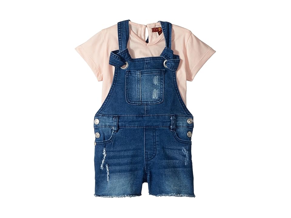 

7 For All Mankind Kids Tee and Overall Set (Toddler) (Seashell Pink) Girl's Active Sets