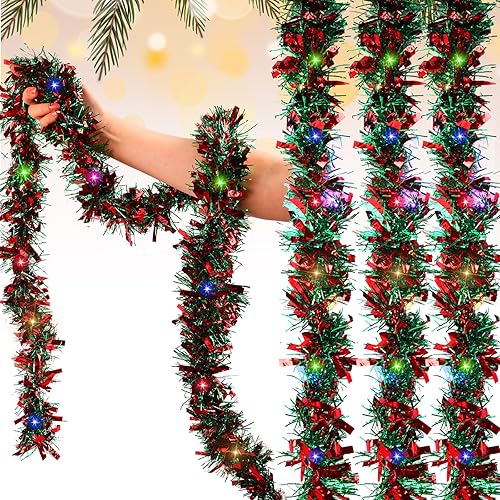 Ceenna Guirnalda de oropel de Navidad de 118 pies con 18 luces LED, decoración de guirnalda de Navidad de pino artificial, guirnalda metálica de disponible en Yaxa Venezuela