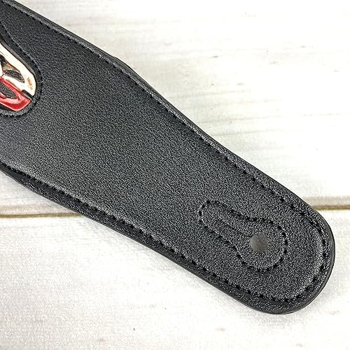 Miniatura 9 de Walker & Williams CVG-19 Correa de guitarra negra hecha a mano con diseño de Texas Star Longhorn rojo, blanco y azul en cuero tallado premium para