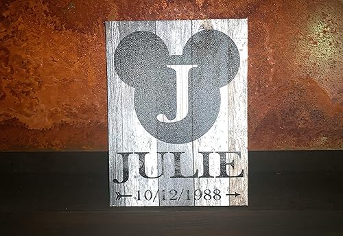 Miniatura 3 de Disney Themed, Rustic Decor, Mickey, Wedding Gift, Disney Inspired Monogram Sign, Mickey Mouse Silhouette, Personalized With Family Name and