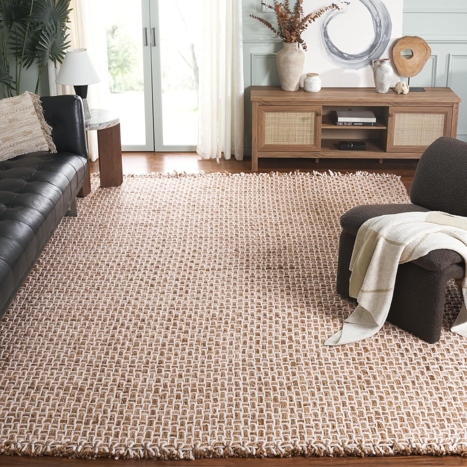 SAFAVIEH Natural Fiber Collection Area Rug - 8' x 10', Natural & Ivory, Handmade Jute & Wool, Reversible, Geometric Pattern, Ideal for Living Room, Bedroom, Home Office, Dining Space (NF817A-8)
