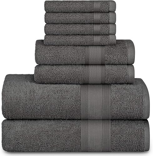 Adobella Juego de 8 toallas de baño, algodón peinado de alta calidad, altamente absorbentes, súper suaves, de secado rápido, 2 toallas de baño, 2