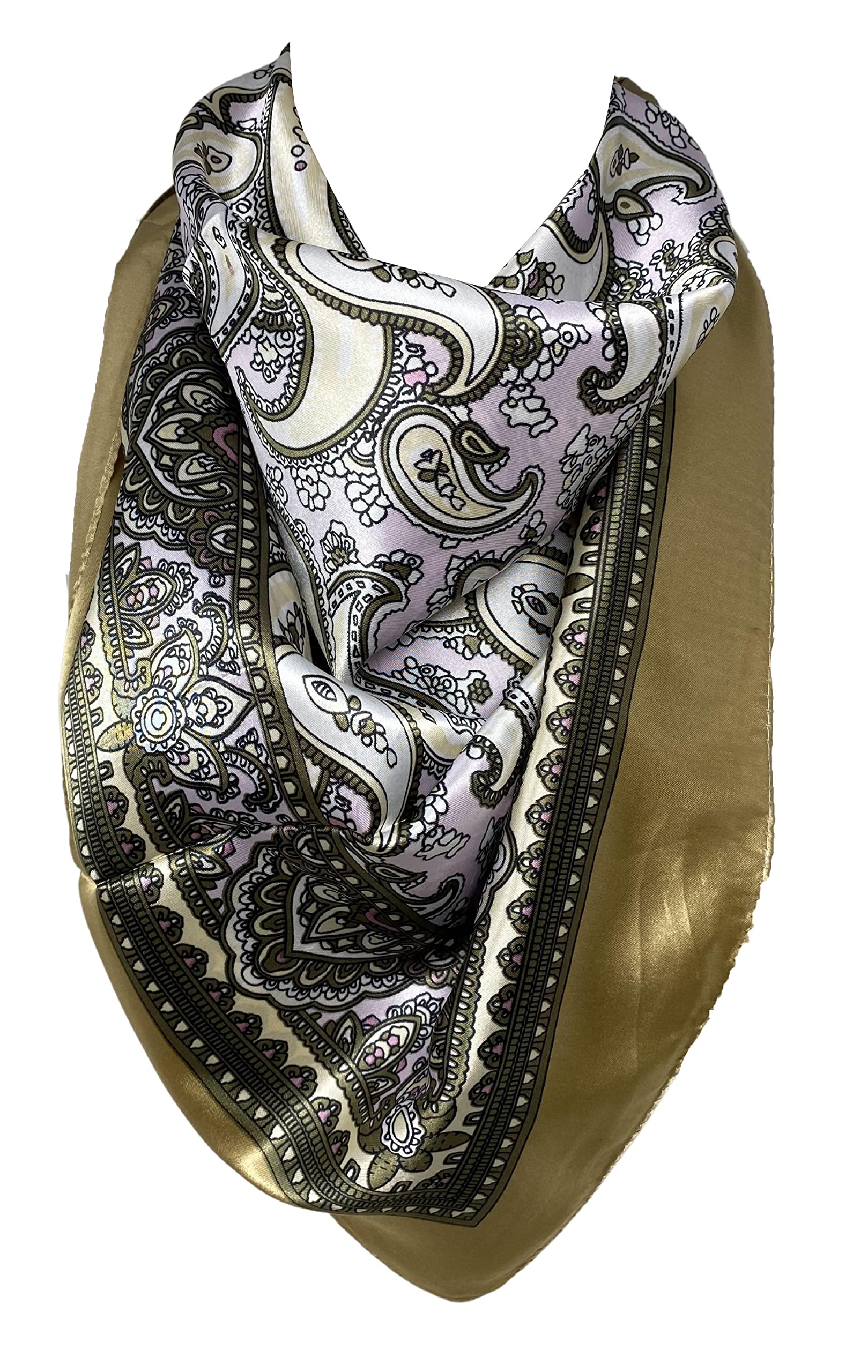 Scarf Shack Women's Olive Green ’S Silk Feel Square Hair Scarf Sleeping Headscarf, Multicolor Paisley Ethnic Print Bandana (Olive Green)