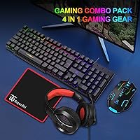 Vista 7 de Teclado y mouse para juegos, auriculares, alfombrilla de mouse, combo todo en uno para jugadores de PC y usuarios de Xbox y PS4