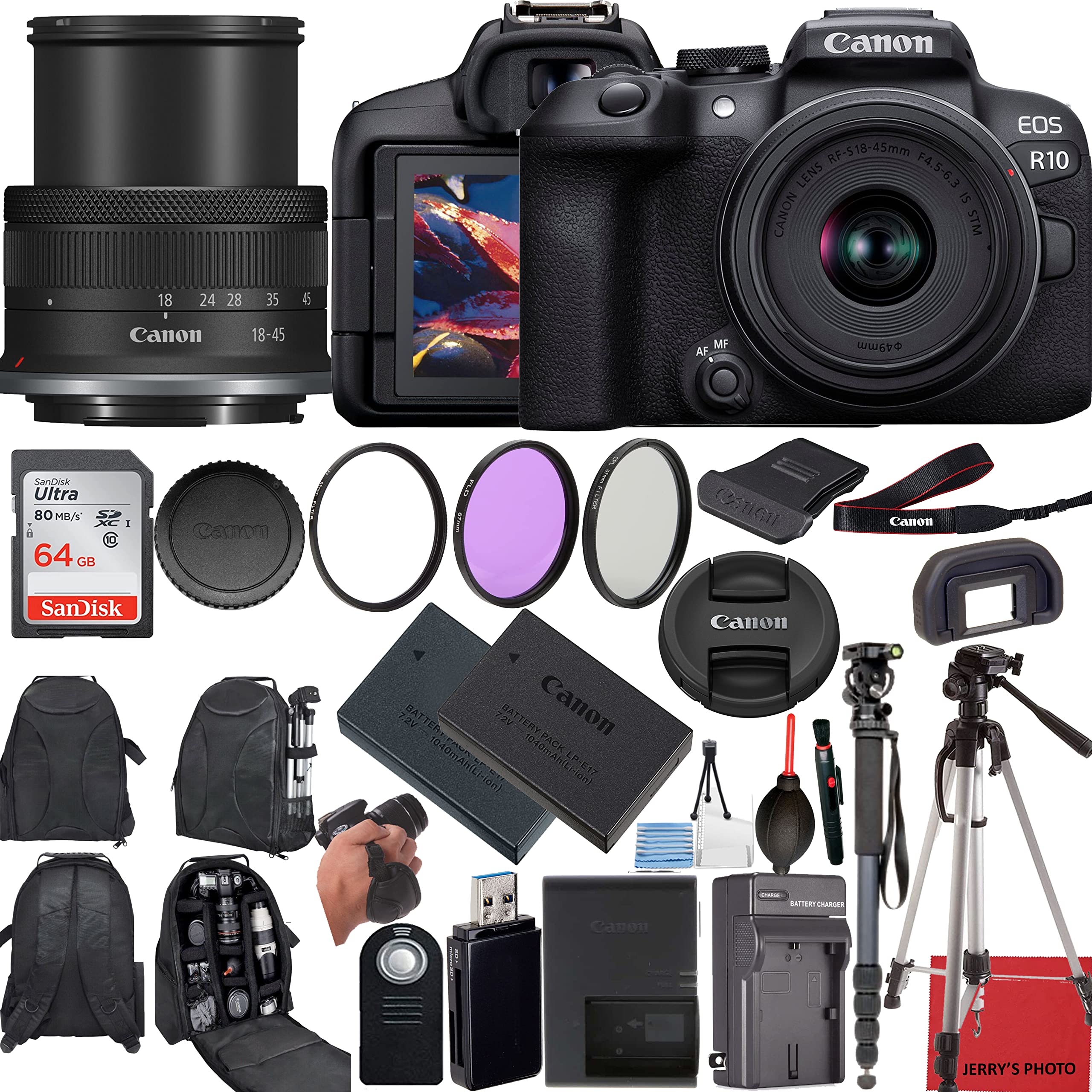Canon EOS R10 Mirrorless Camera with RF-S 18-45mm f/4.5-6.3 is STM Lens and 20 Essential Accessories for Content Creators