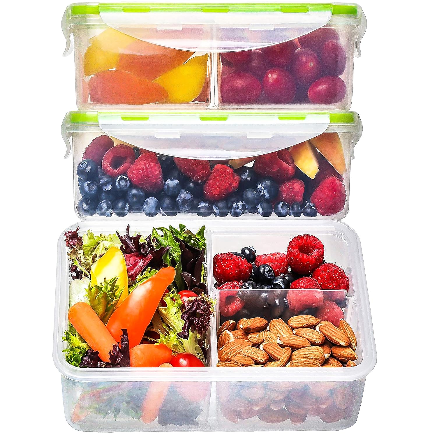 Bento Box for Kids and Adults - Reusable Lunch Box Meal Prep Containers - 3 Compartment Snack Box