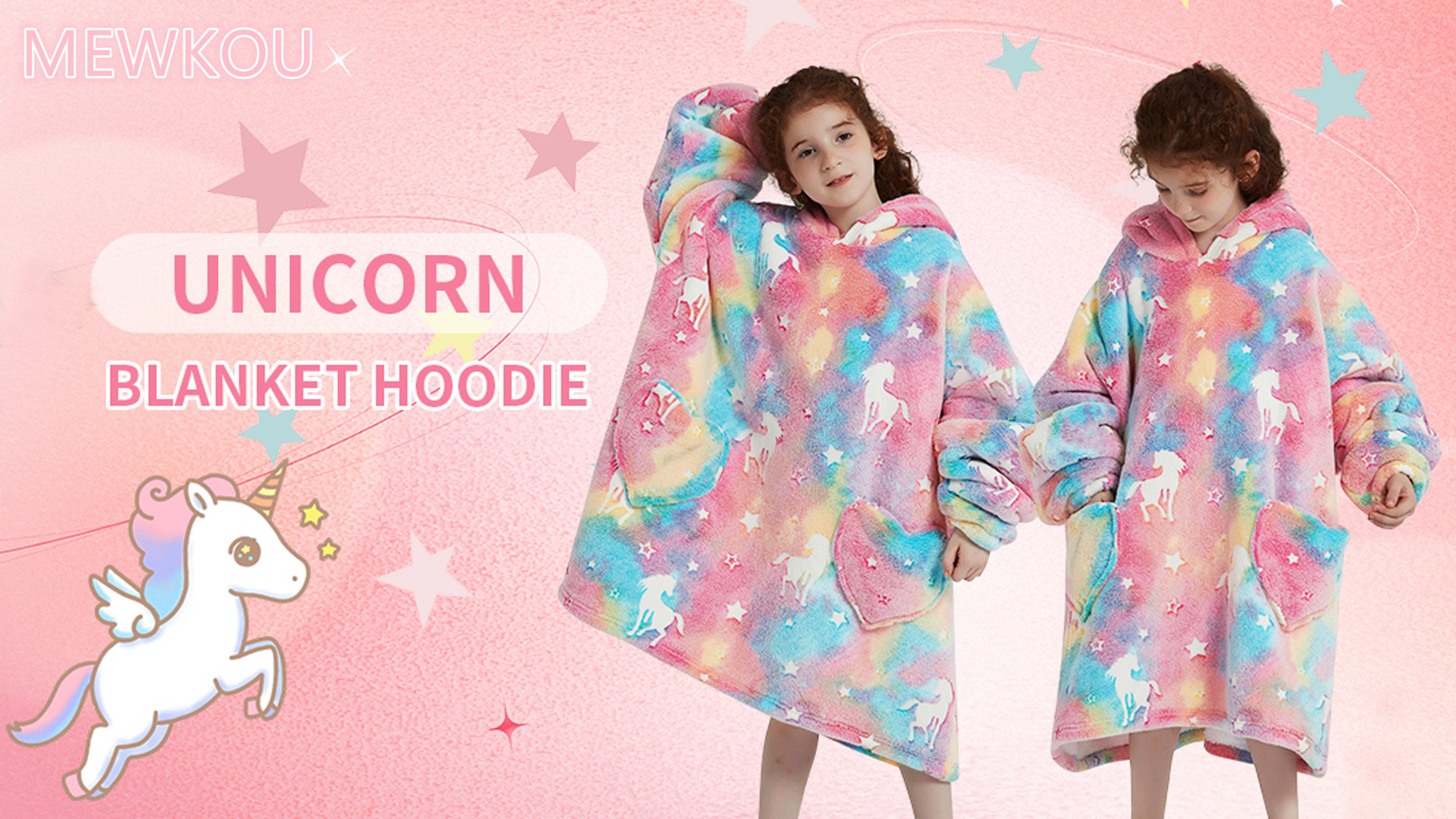 Draagbare deken Hoodie,Leuk hartpatroon roze geel oranje