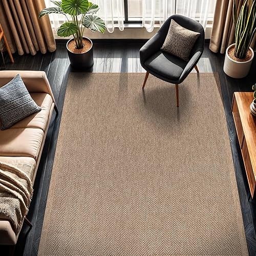 CAMILSON Easy Alfombra de Yute 6x9, Alfombras de Área de Fibra de Color Natural para Interiores y Exteriores para Sala de Estar, Patio y Dormitorio,
