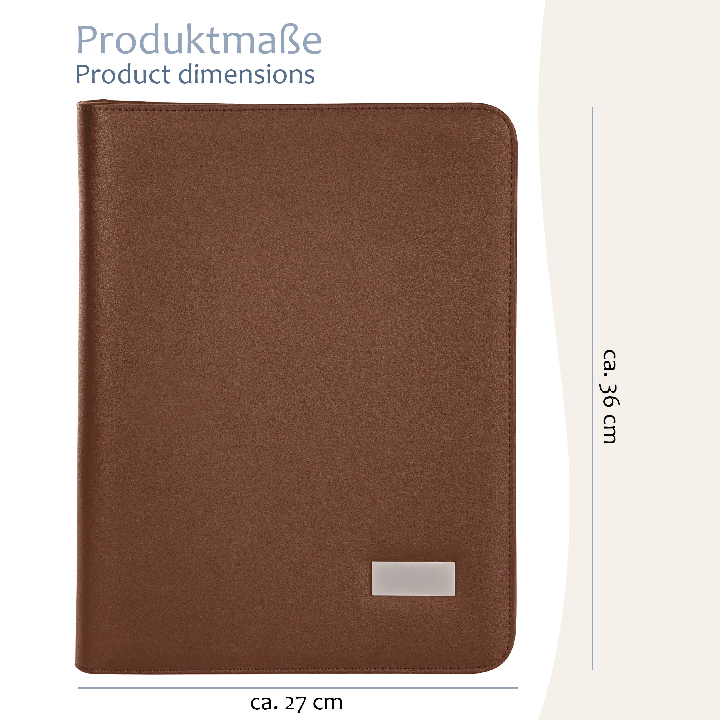 ONVAYA® Konferenzmappe A4 | braun | Aktenmappe | Businessmappe | Schreibmappe Block | strapazierfähiges Kunstleder | Portfolio Mappe | Metallplatte für Gravur | Dokumentenmappe