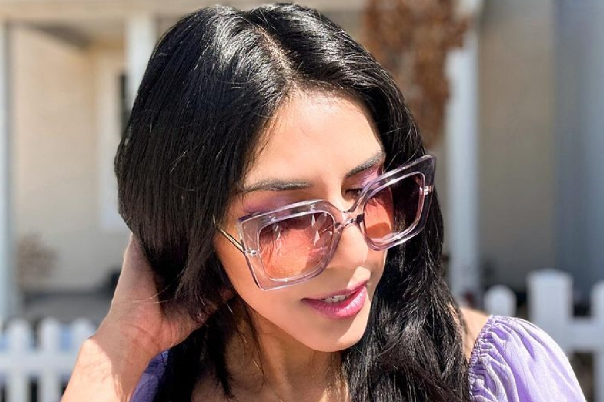 Oversized Square Cat Eye Sunglasses UV400 Protection Pearl Inlay Frame FEISEDY Oversized Square Blue Light Blocking Glasses - Pearl  main image 4
