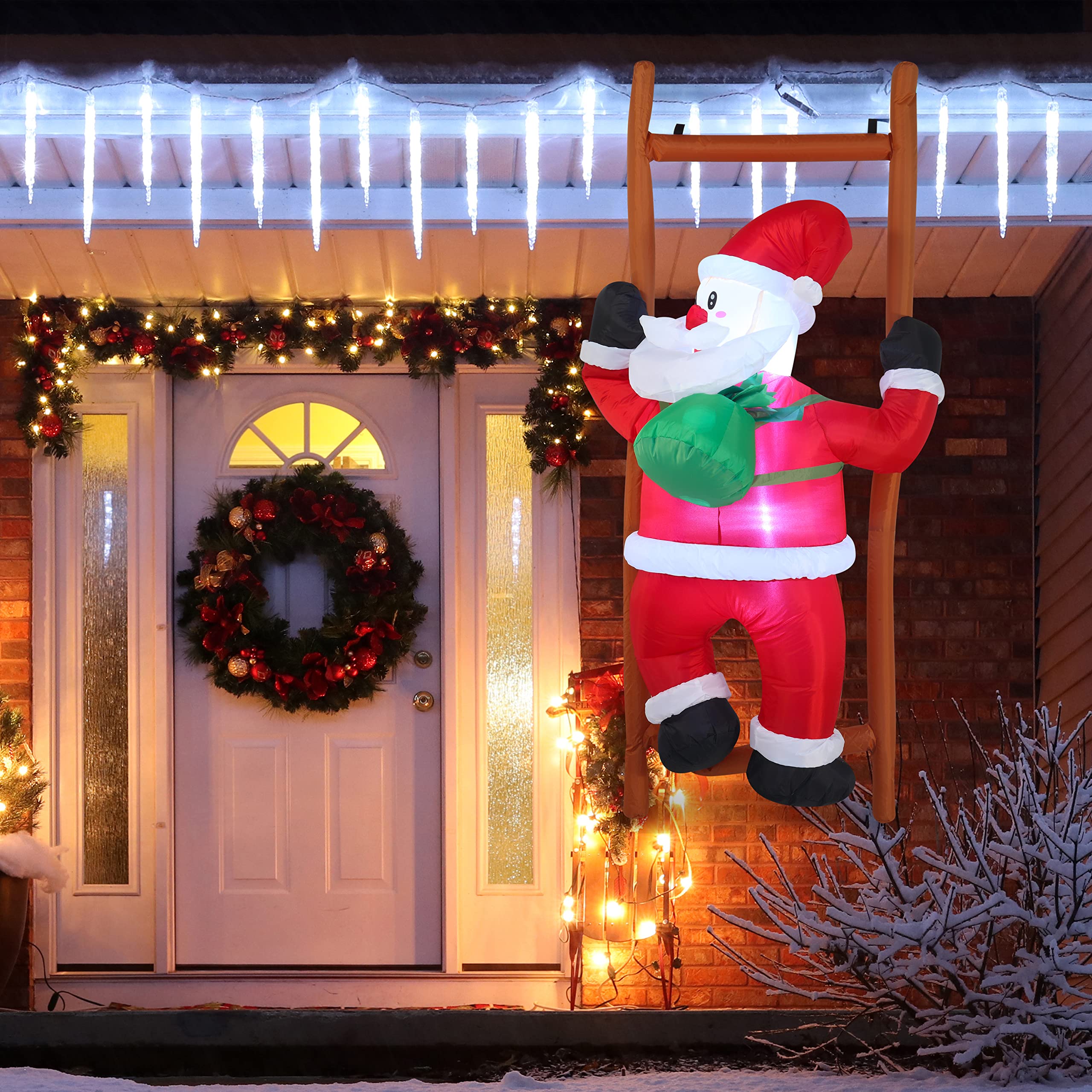 Joiedomi Papá Noel Inflable de Navidad de 6 Pies, Decoración Colgante de Patio Con LED Integrados para Interiores, Exteriores, Patio, Jardín