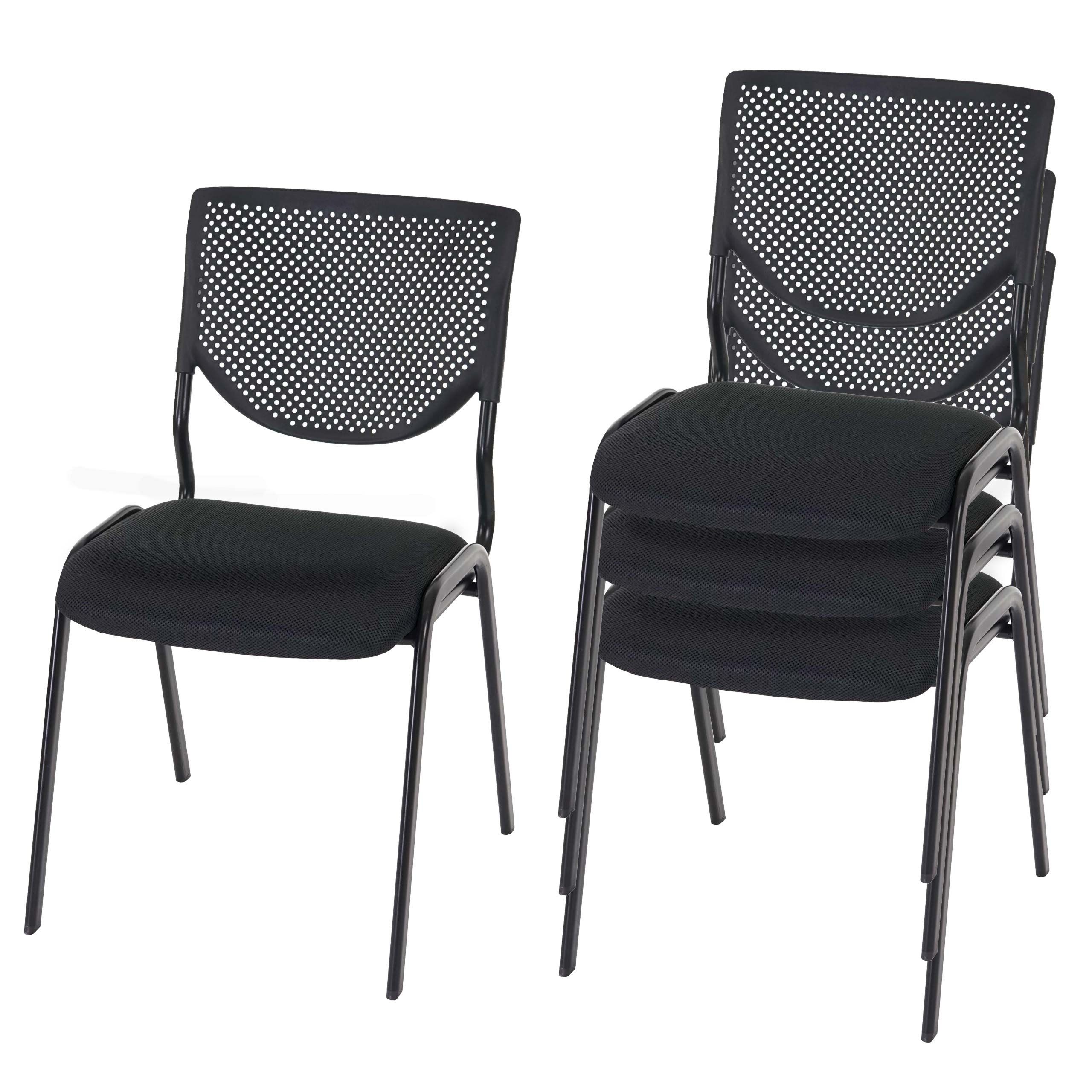 Mendler 4er-Set Besucherstuhl T401-AM, Konferenzstuhl stapelbar, Stoff/Textil - Sitz schwarz, Füße schwarz