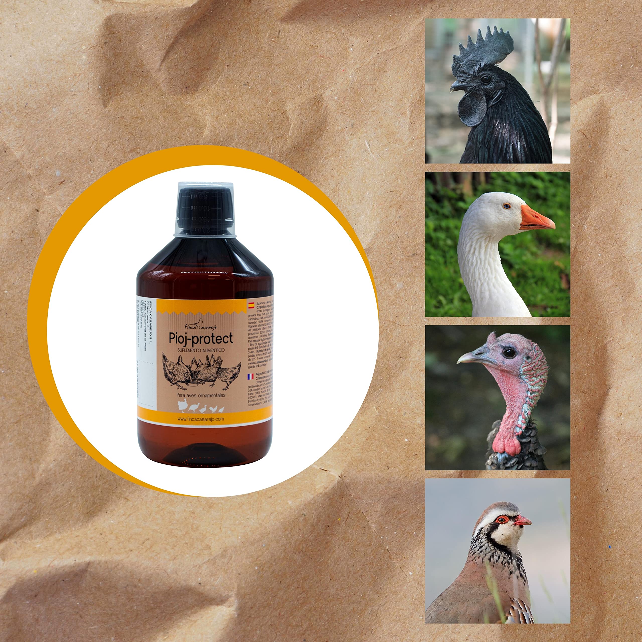 FINCA CASAREJO Mantiene Alejados a Piojos, Pulgas y Ácaros en Gallinas, Palomas, Aves de Corral | PiojProtect 500ml | El Olor No Atrae a Los Insectos | Soluble en Agua, Estimula el Apetito