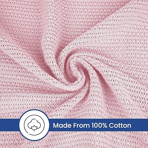 Miniatura 3 de Linteum Textile Supply Leno Weave - Manta de color rosa 100% algodón, ligera, cálida, extra esponjosa, duradera, suave y acogedora para cama, sofá,