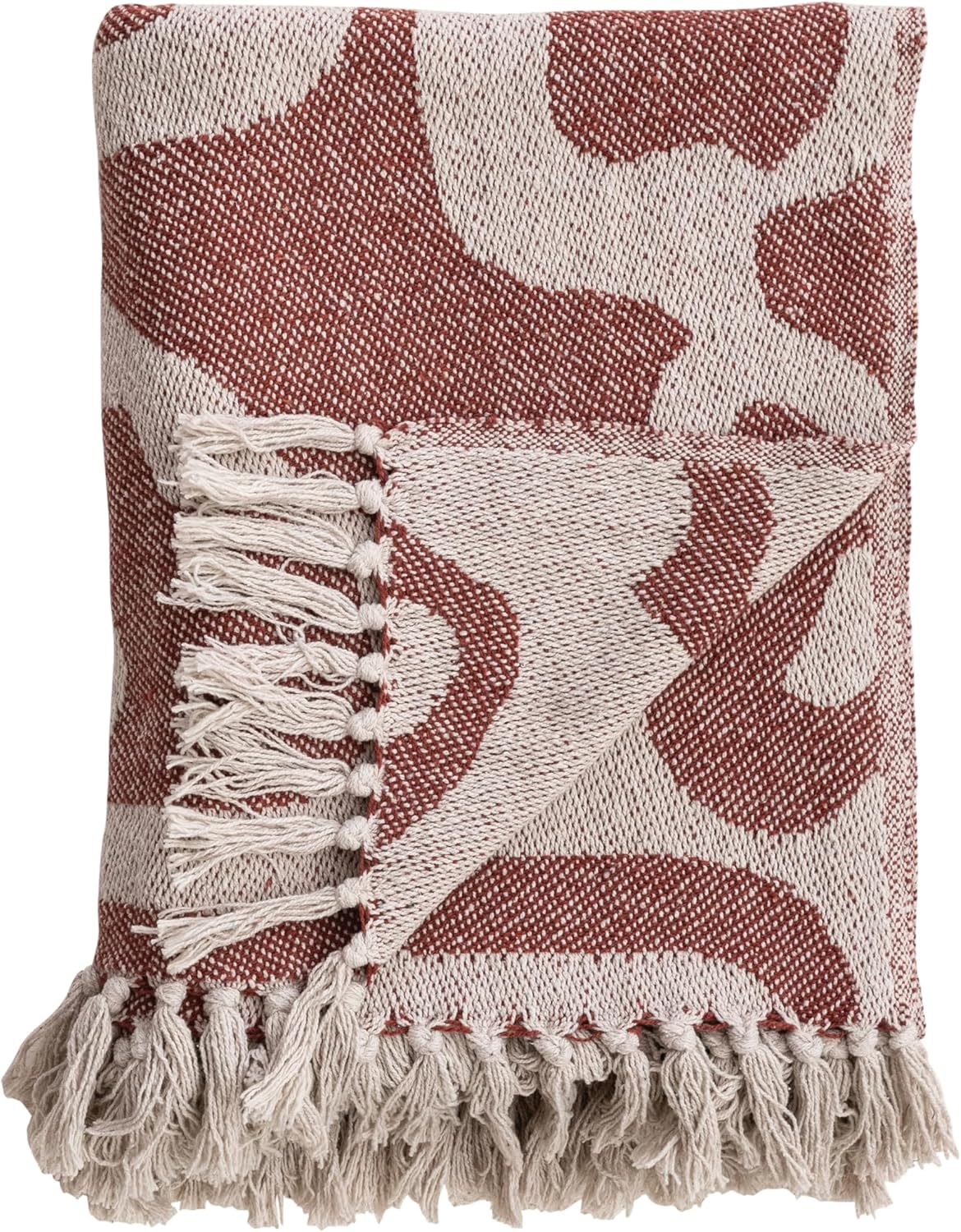 Bloomingville Woven Cotton Blend Jacquard Throw Blanket with Abstract Pattern, Natural and Brown - Image 8